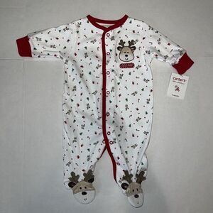 Baby Carters Christmas Reindeer Cotton Sleeper 1 Piece Pajamas PJ's 3 Months NWT